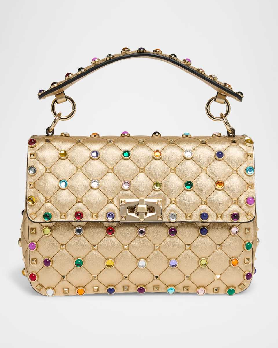 Medium Rockstud Embellished Leather Shoulder Bag